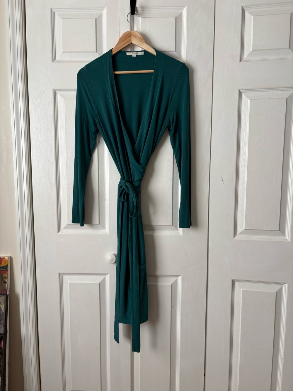 Boden Teal Wrap-Front Long Sleeve Dress